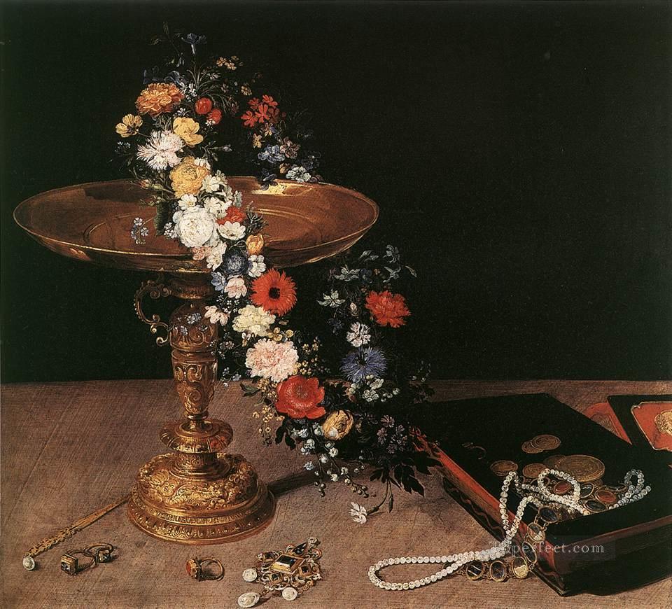 Naturaleza muerta con guirnalda de flores y tazza dorada flamenca Jan Brueghel el Viejo Pintura al óleo